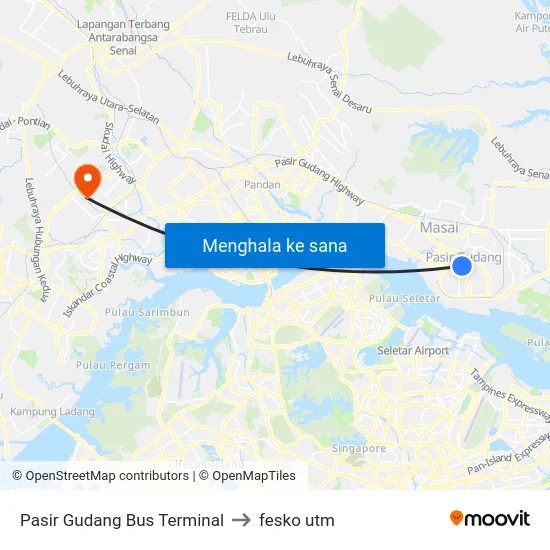 Pasir Gudang Bus Terminal to fesko utm map