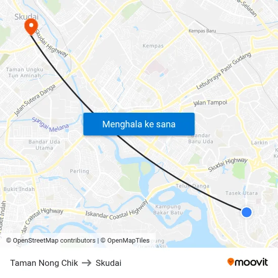 Taman Nong Chik to Skudai map