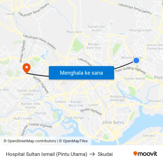 Hospital Sultan Ismail (Pintu Utama) to Skudai map
