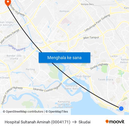 Hospital Sultanah Aminah (0004171) to Skudai map