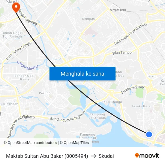 Maktab Sultan Abu Bakar (0005494) to Skudai map