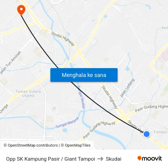Opp SK Kampung Pasir / Giant Tampoi to Skudai map