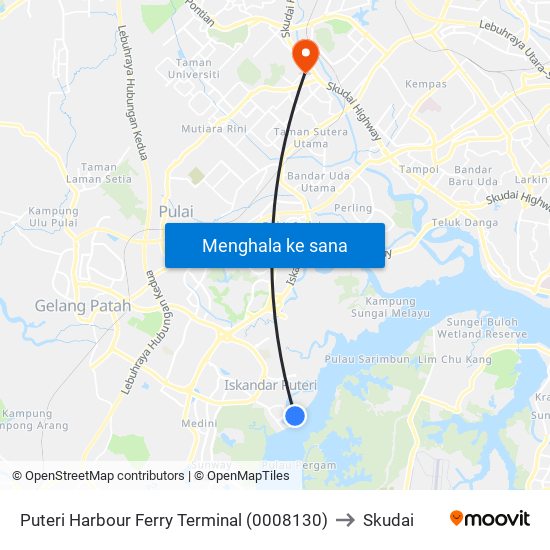 Puteri Harbour Ferry Terminal (0008130) to Skudai map