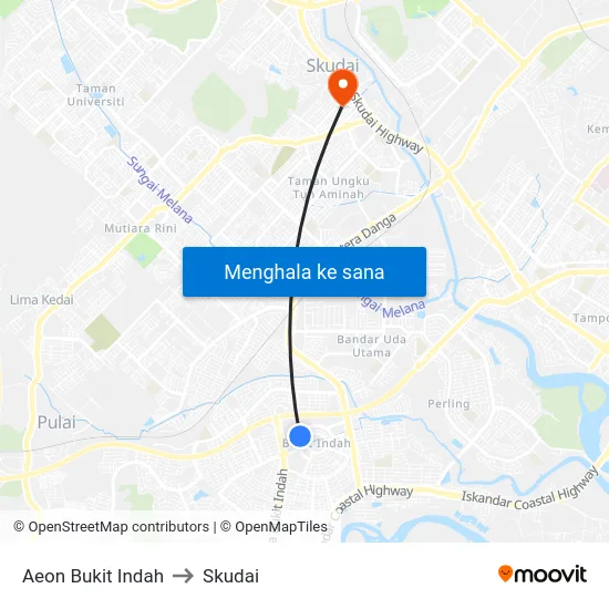 Aeon Bukit Indah to Skudai map