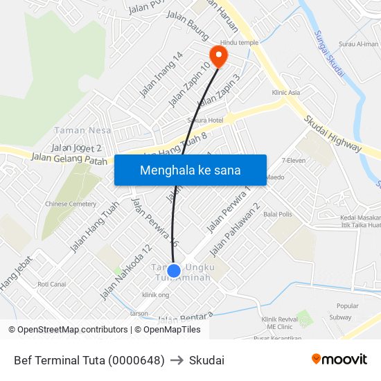 Terminal Tun Aminah to Skudai map