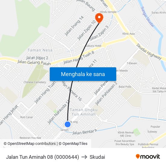 Jalan Tun Aminah 08 (0000644) to Skudai map