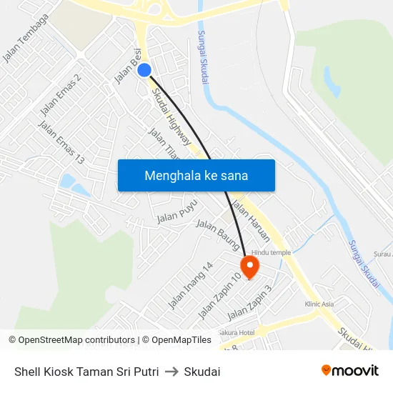 Shell Kiosk Taman Sri Putri to Skudai map