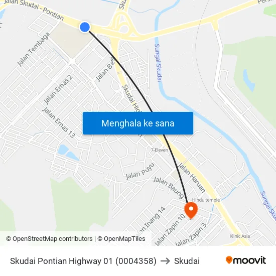 Skudai Pontian Highway 01 (0004358) to Skudai map
