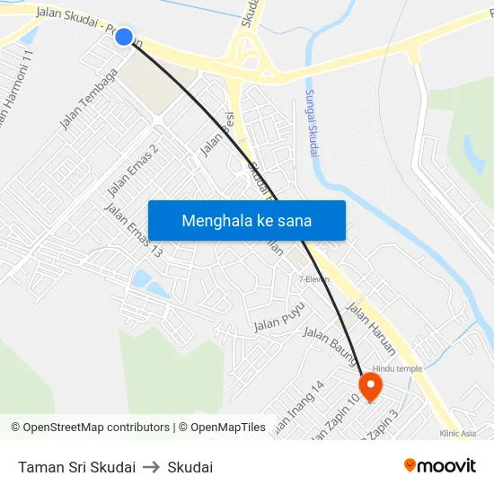 Taman Sri Skudai to Skudai map