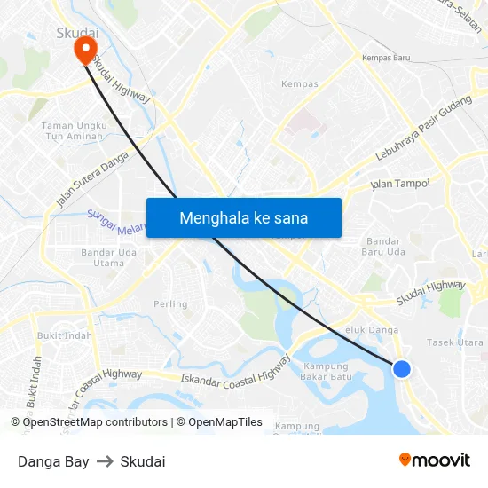 Danga Bay to Skudai map