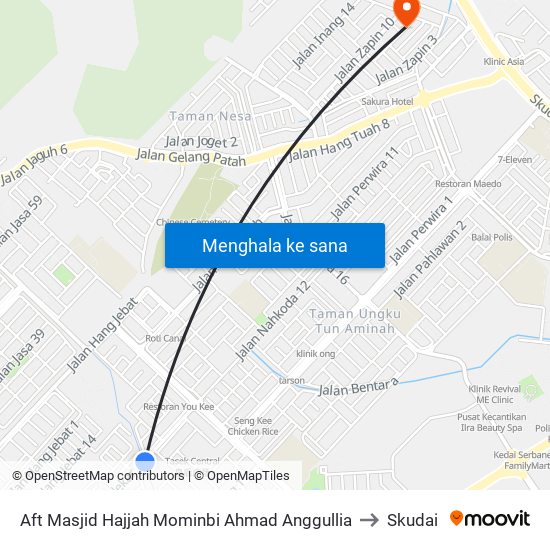 Aft Masjid Hajjah Mominbi Ahmad Anggullia to Skudai map