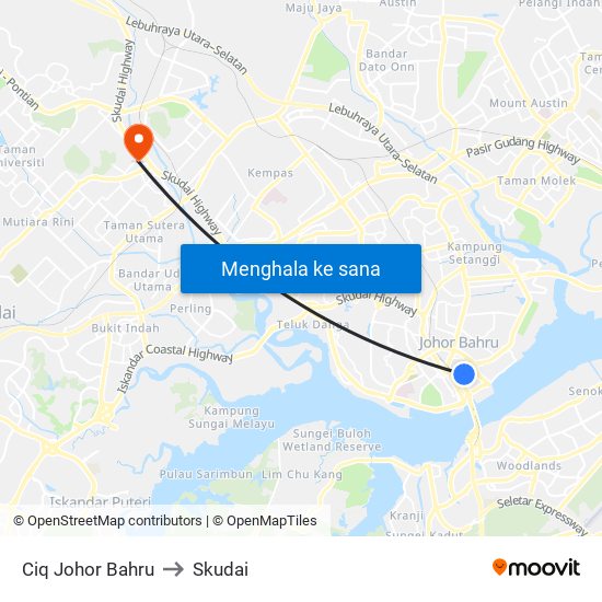 Ciq Johor Bahru to Skudai map