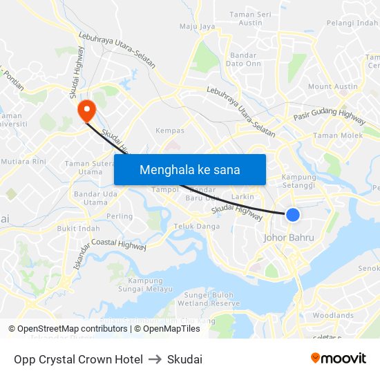 Opp Crystal Crown Hotel to Skudai map