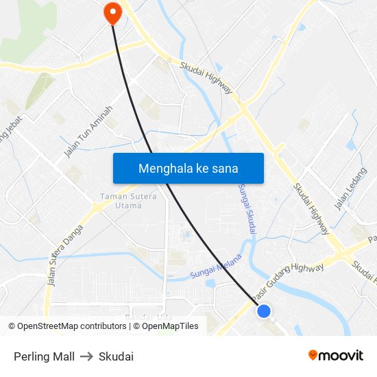 Perling Mall to Skudai map