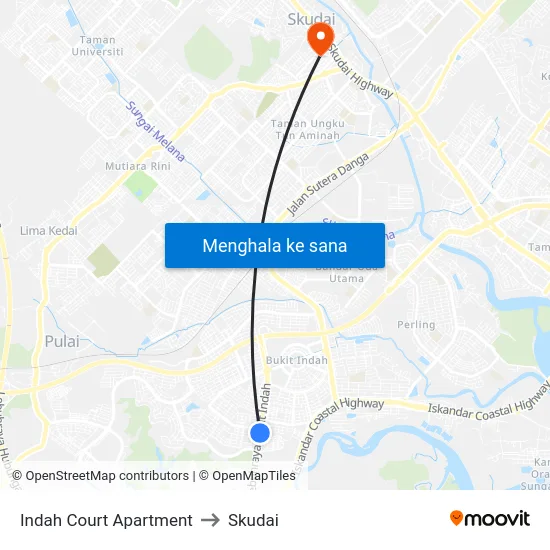 Indah Court Apartment to Skudai map