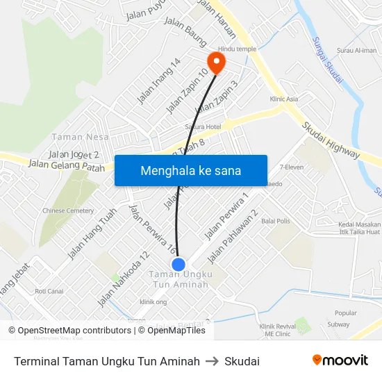Terminal Taman Ungku Tun Aminah to Skudai map