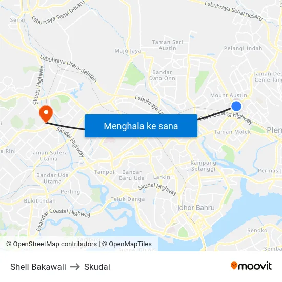 Shell Bakawali to Skudai map