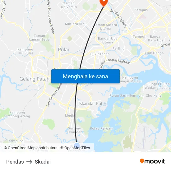 Pendas to Skudai map