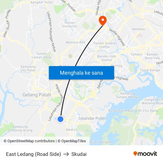 East Ledang (Road Side) to Skudai map
