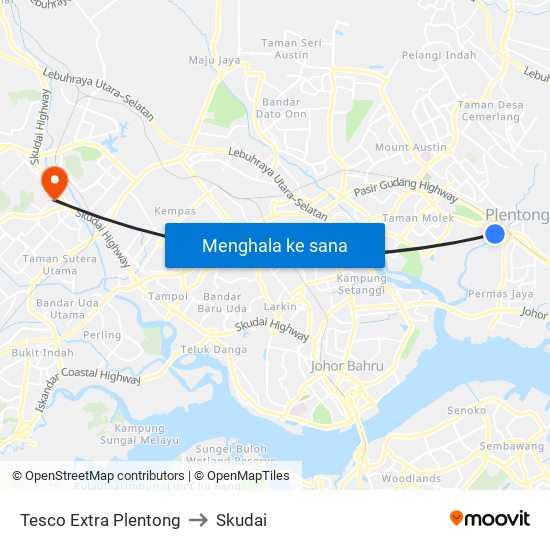 Tesco Extra Plentong to Skudai map