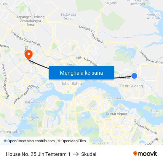 House No. 25 Jln Tenteram 1 to Skudai map