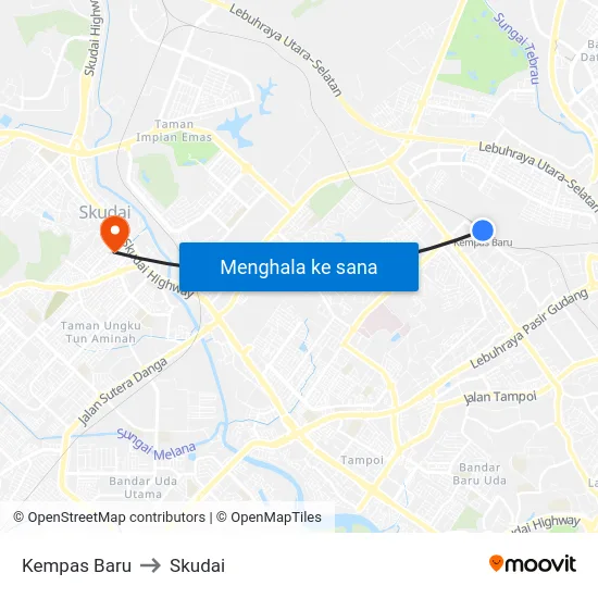Kempas Baru to Skudai map