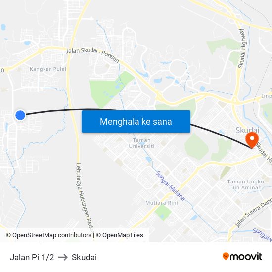 Jalan Pi 1/2 to Skudai map