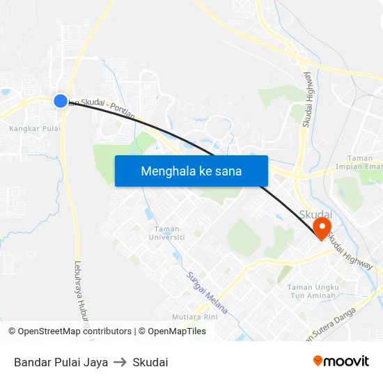 Bandar Pulai Jaya to Skudai map