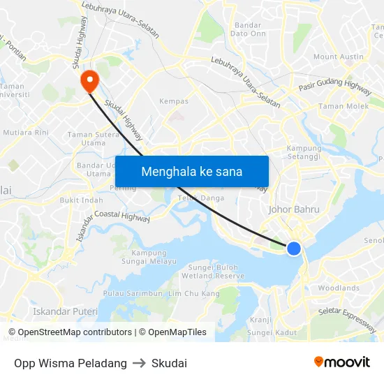 Opp Wisma Peladang to Skudai map