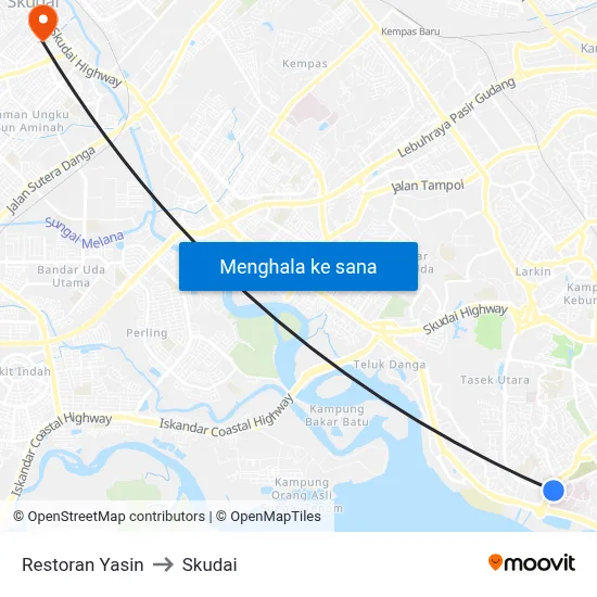 Restoran Yasin to Skudai map