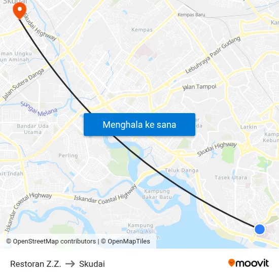 Restoran Z.Z. to Skudai map