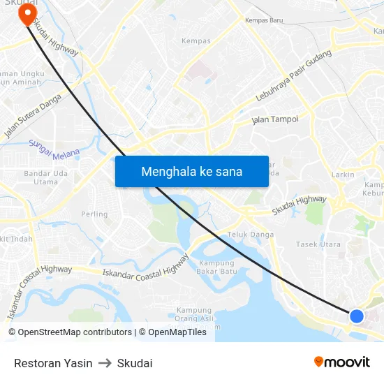 Restoran Yasin to Skudai map