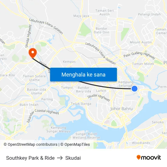 Southkey Park & Ride to Skudai map