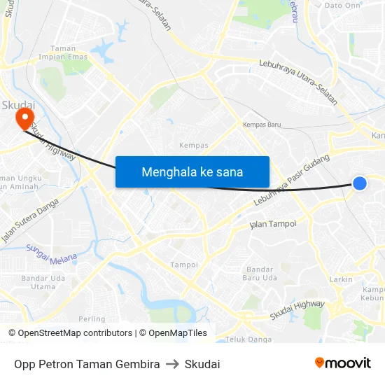 Opp Petron Taman Gembira to Skudai map