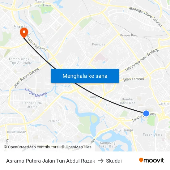 Asrama Putera Jalan Tun Abdul Razak to Skudai map