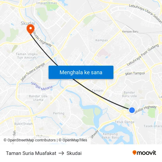 Taman Suria Muafakat to Skudai map