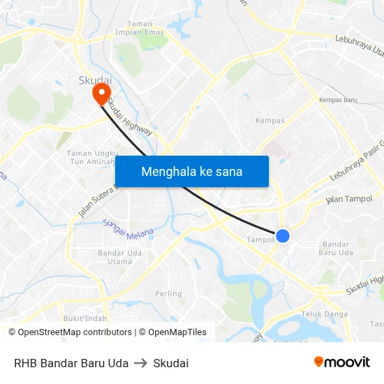RHB Bandar Baru Uda to Skudai map