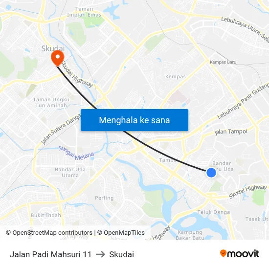 Jalan Padi Mahsuri 11 to Skudai map