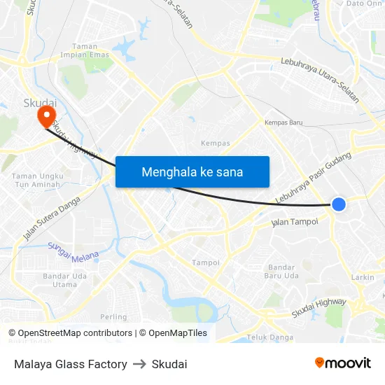 Malaya Glass Factory to Skudai map
