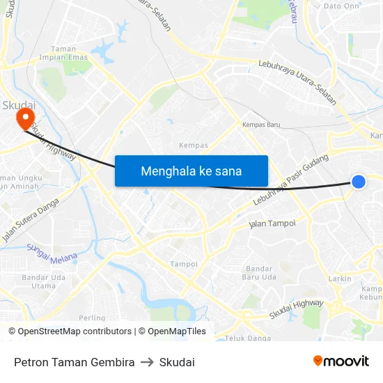 Petron Taman Gembira to Skudai map