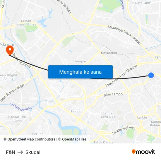 F&N to Skudai map