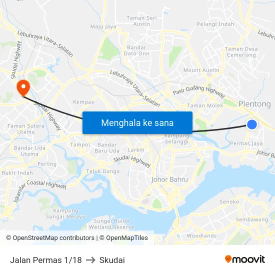 Jalan Permas 1/18 to Skudai map