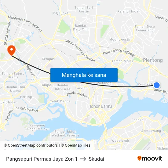 Pangsapuri Permas Jaya Zon 1 to Skudai map