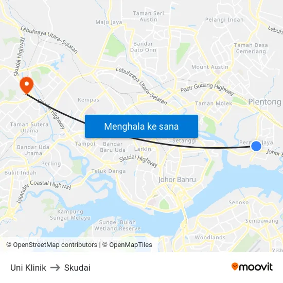 Uni Klinik to Skudai map