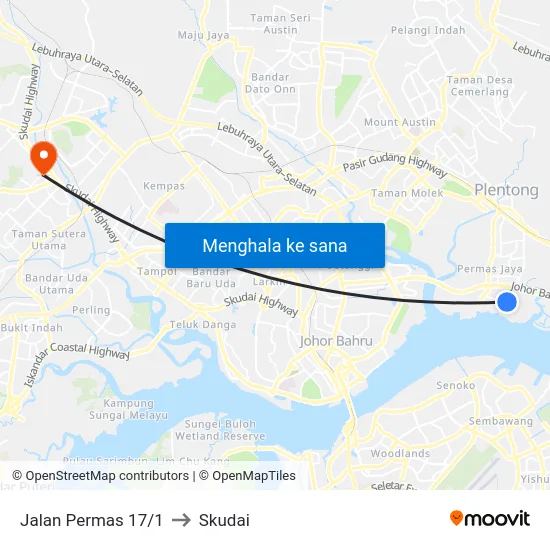 Jalan Permas 17/1 to Skudai map