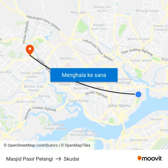Masjid Pasir Pelangi to Skudai map