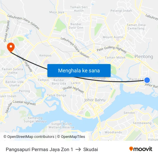 Pangsapuri Permas Jaya Zon 1 to Skudai map
