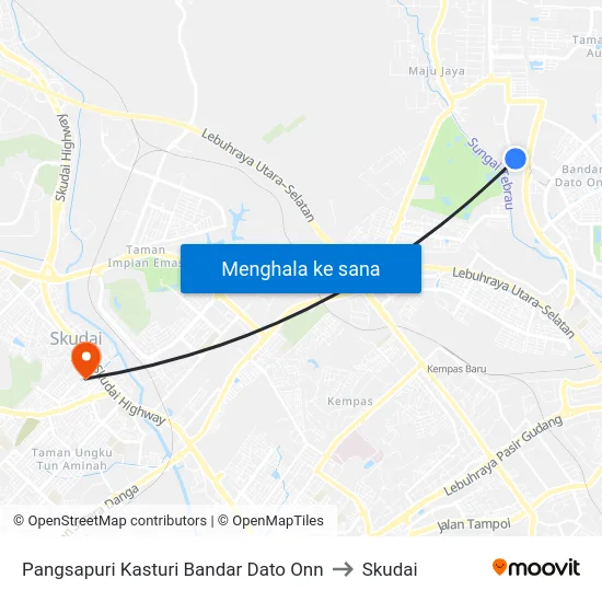 Pangsapuri Kasturi Bandar Dato Onn to Skudai map