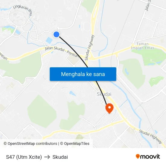 S47 (Utm Xcite) to Skudai map