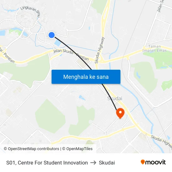 S01, Centre For Student Innovation to Skudai map